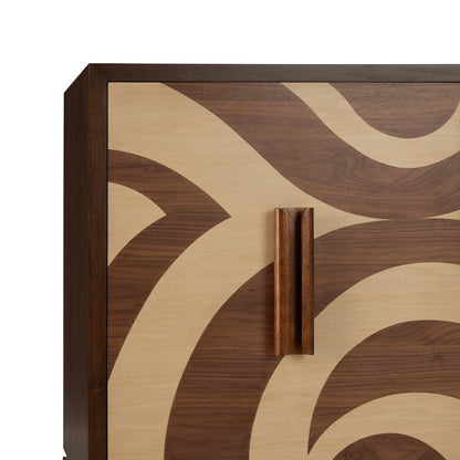 Swirl Pattern Four Doors Wood Credenza