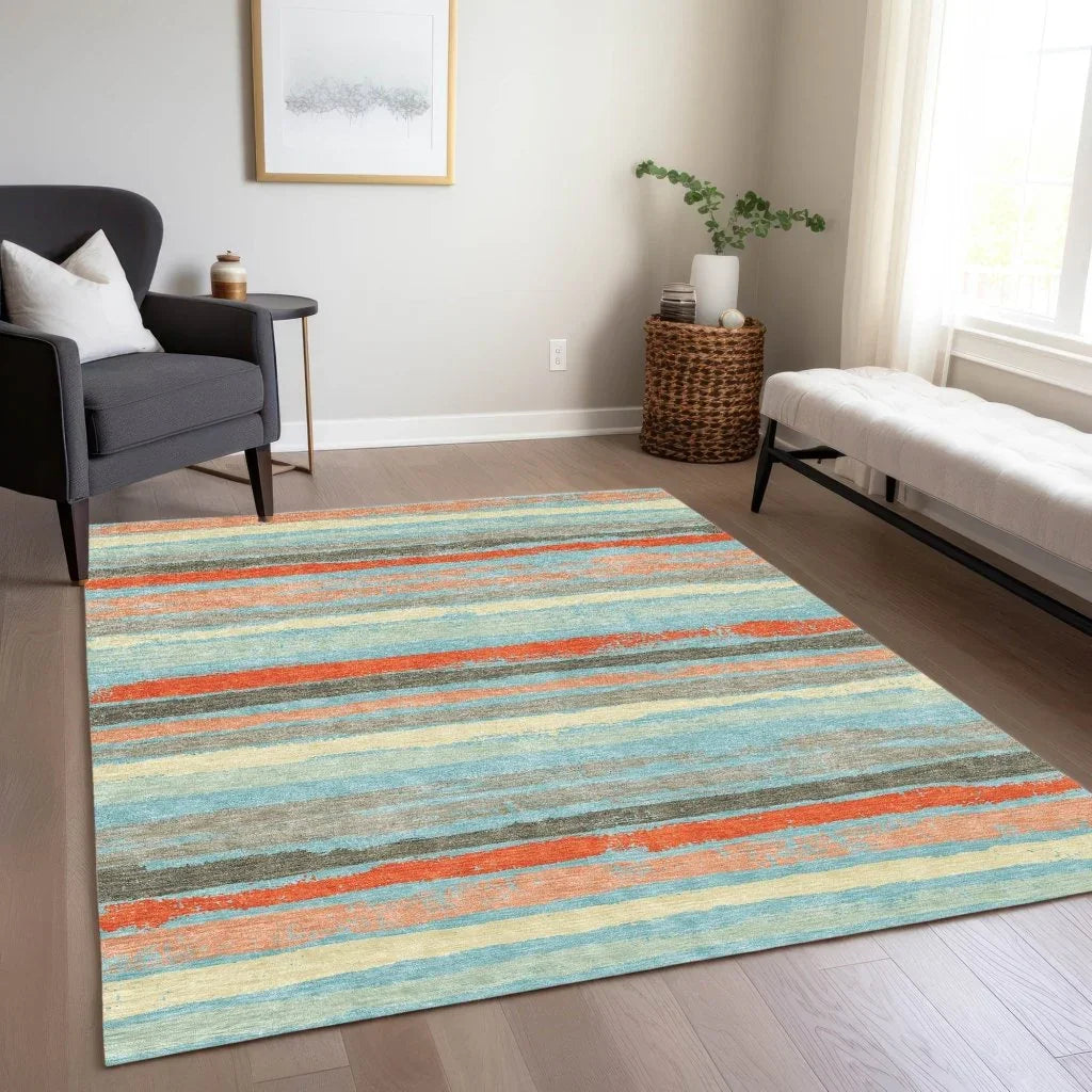 Sylira Blue Washable Indoor-Outdoor Rug-Outdoor Rugs-LOOMLAN Rugs-LOOMLAN