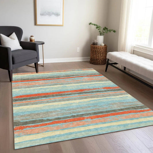 Sylira Blue Washable Indoor-Outdoor Rug-Outdoor Rugs-LOOMLAN Rugs-LOOMLAN