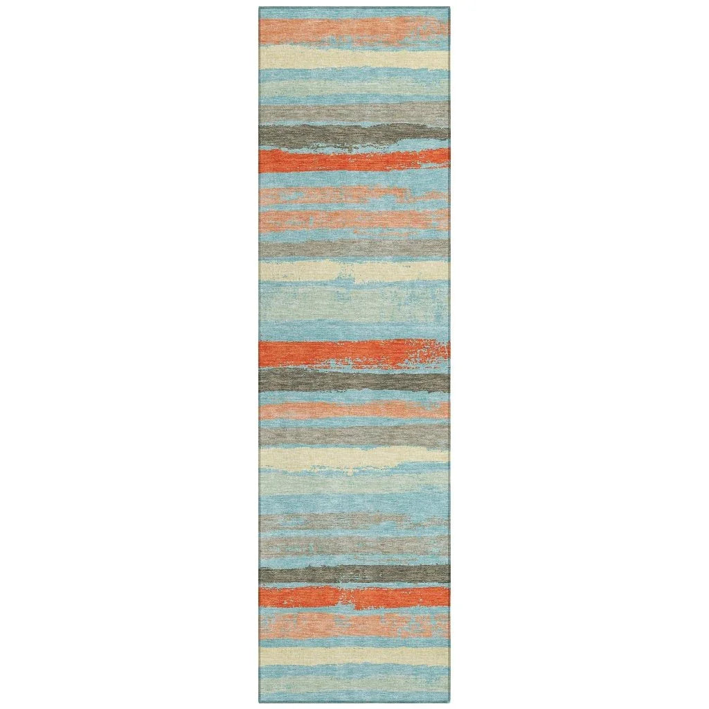 Sylira Blue Washable Indoor-Outdoor Rug-Outdoor Rugs-LOOMLAN Rugs-2'3" x 7'6"-LOOMLAN