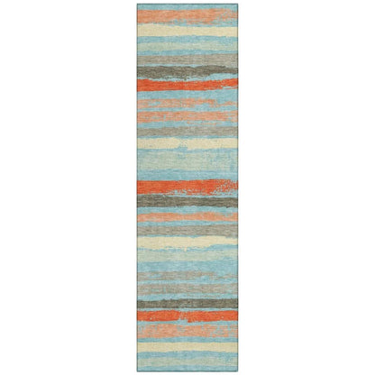 Sylira Blue Washable Indoor-Outdoor Rug-Outdoor Rugs-LOOMLAN Rugs-2'3" x 7'6"-LOOMLAN