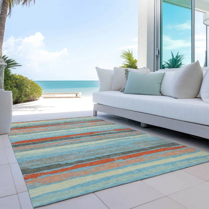 Sylira Blue Washable Indoor-Outdoor Rug-Outdoor Rugs-LOOMLAN Rugs-LOOMLAN