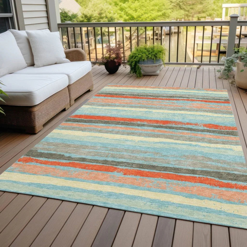 Sylira Blue Washable Indoor-Outdoor Rug-Outdoor Rugs-LOOMLAN Rugs-LOOMLAN