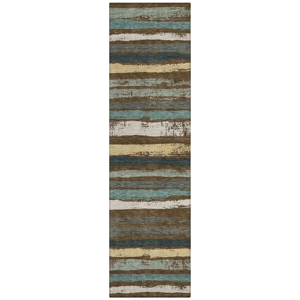 Sylira Brown Washable Indoor-Outdoor Rug-Outdoor Rugs-LOOMLAN Rugs-2'3" x 7'6"-LOOMLAN