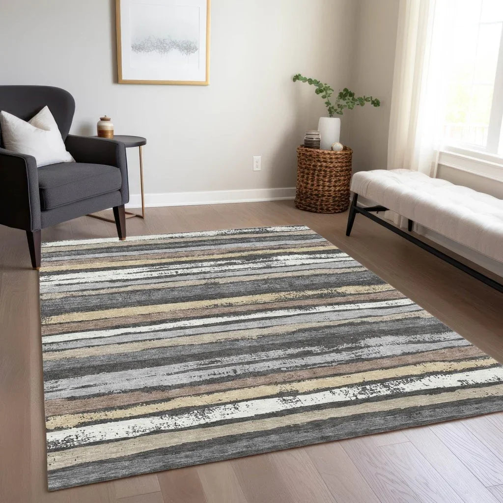 Sylira Charcoal Washable Indoor-Outdoor Rug-Outdoor Rugs-LOOMLAN Rugs-LOOMLAN
