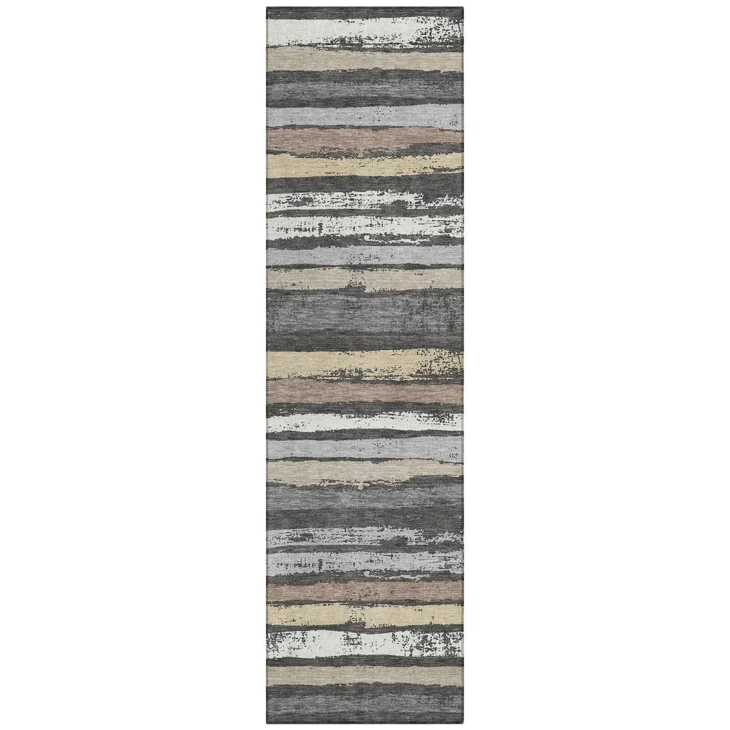 Sylira Charcoal Washable Indoor-Outdoor Rug-Outdoor Rugs-LOOMLAN Rugs-2'3" x 7'6"-LOOMLAN