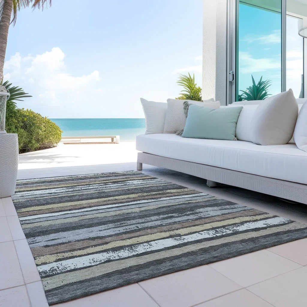 Sylira Charcoal Washable Indoor-Outdoor Rug-Outdoor Rugs-LOOMLAN Rugs-LOOMLAN