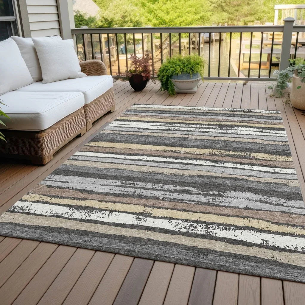 Sylira Charcoal Washable Indoor-Outdoor Rug-Outdoor Rugs-LOOMLAN Rugs-LOOMLAN