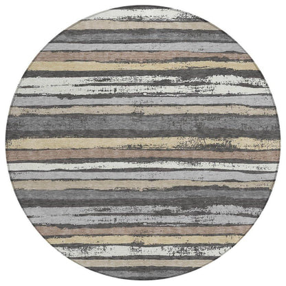 Sylira Charcoal Washable Indoor-Outdoor Rug-Outdoor Rugs-LOOMLAN Rugs-8' x 8'-LOOMLAN