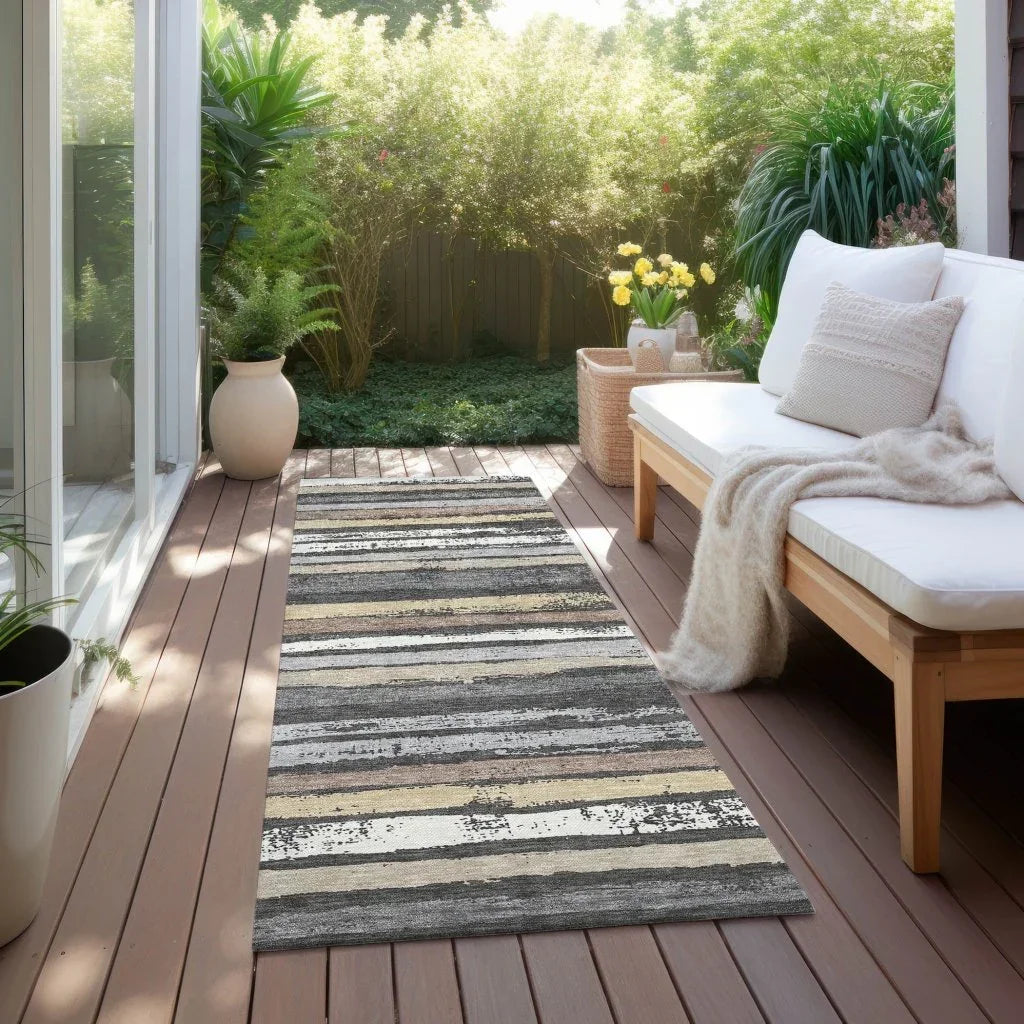 Sylira Charcoal Washable Indoor-Outdoor Rug-Outdoor Rugs-LOOMLAN Rugs-LOOMLAN