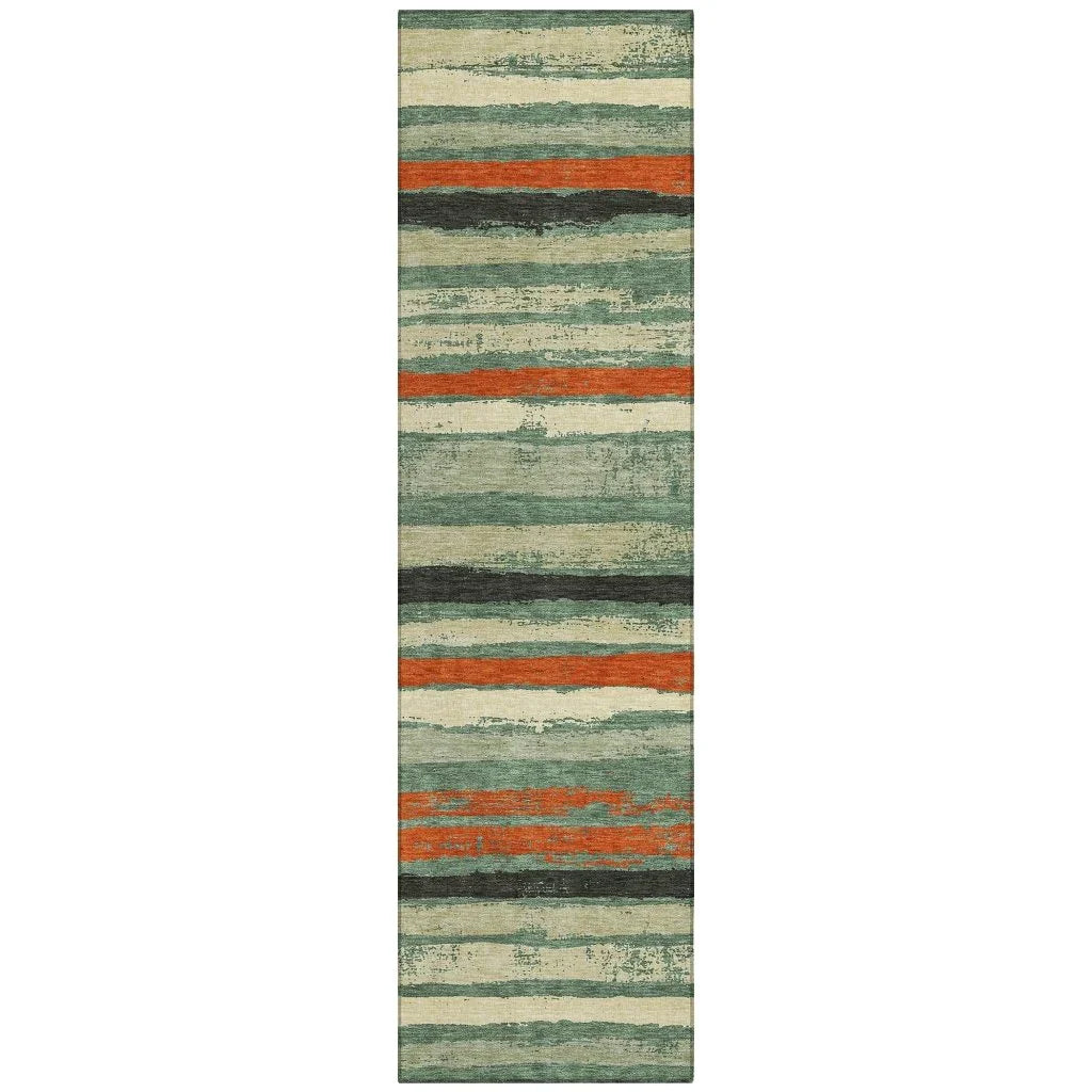 Sylira Green Washable Indoor-Outdoor Rug-Outdoor Rugs-LOOMLAN Rugs-2'3" x 7'6"-LOOMLAN