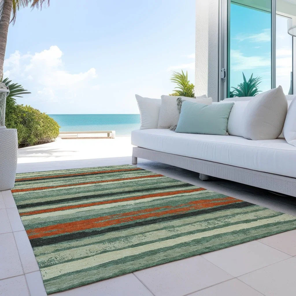 Sylira Green Washable Indoor-Outdoor Rug-Outdoor Rugs-LOOMLAN Rugs-LOOMLAN
