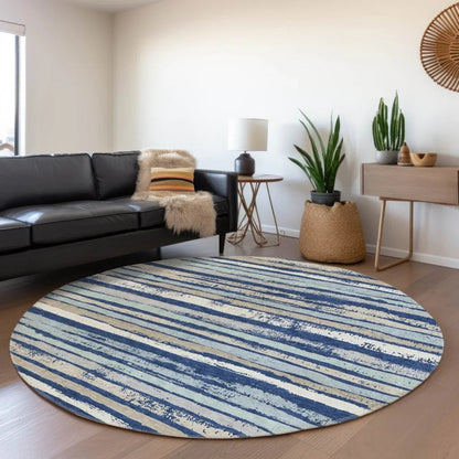 Sylira Navy Washable Indoor-Outdoor Rug-Outdoor Rugs-LOOMLAN Rugs-LOOMLAN