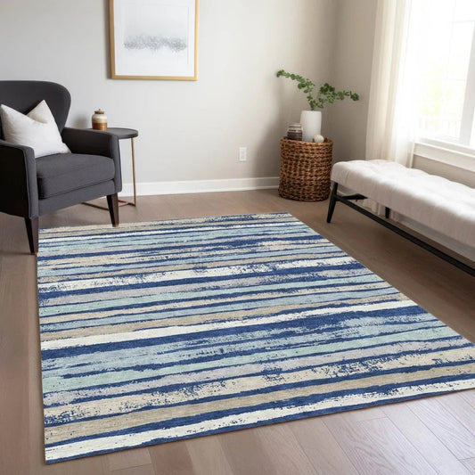Sylira Navy Washable Indoor-Outdoor Rug-Outdoor Rugs-LOOMLAN Rugs-LOOMLAN