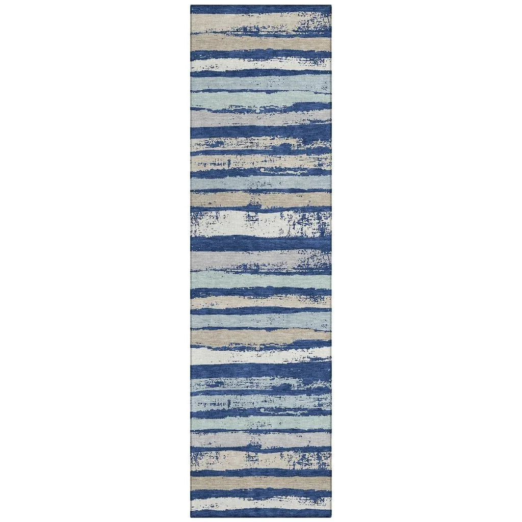 Sylira Navy Washable Indoor-Outdoor Rug-Outdoor Rugs-LOOMLAN Rugs-2'3" x 7'6"-LOOMLAN