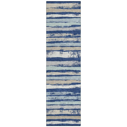 Sylira Navy Washable Indoor-Outdoor Rug-Outdoor Rugs-LOOMLAN Rugs-2'3" x 7'6"-LOOMLAN