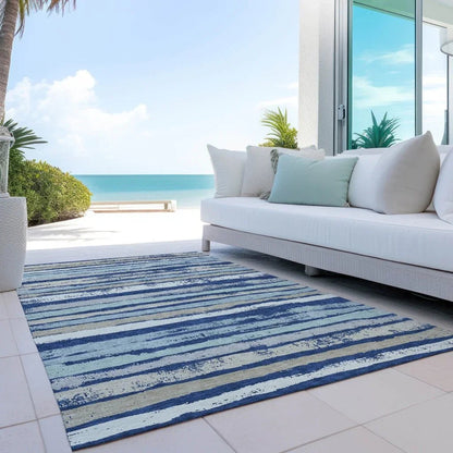 Sylira Navy Washable Indoor-Outdoor Rug-Outdoor Rugs-LOOMLAN Rugs-LOOMLAN