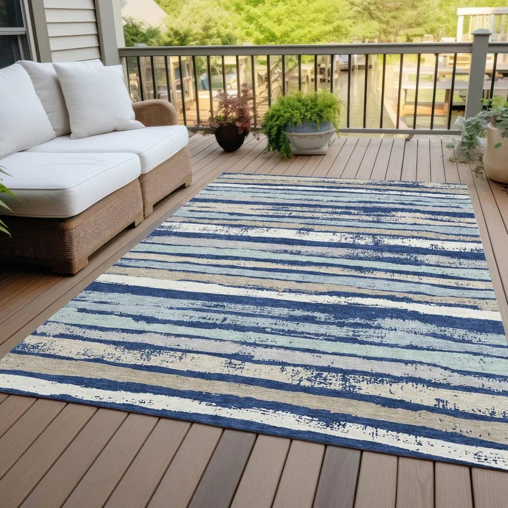 Sylira Navy Washable Indoor-Outdoor Rug-Outdoor Rugs-LOOMLAN Rugs-LOOMLAN