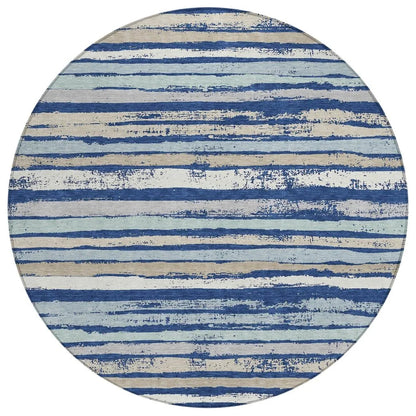 Sylira Navy Washable Indoor-Outdoor Rug-Outdoor Rugs-LOOMLAN Rugs-8' x 8'-LOOMLAN