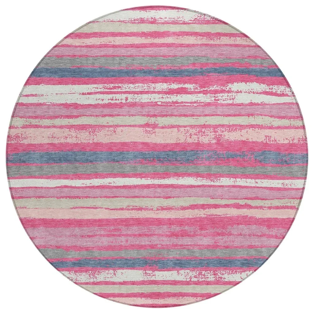 Sylira Pink Washable Indoor-Outdoor Rug-Outdoor Rugs-LOOMLAN Rugs-8' x 8'-LOOMLAN
