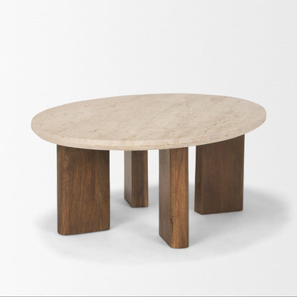 Syona Travertine Top Oval Coffee Table