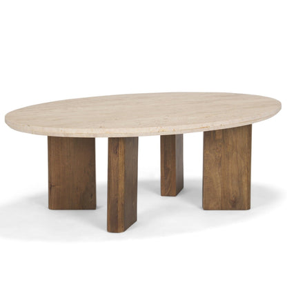 Syona Travertine Top Oval Coffee Table
