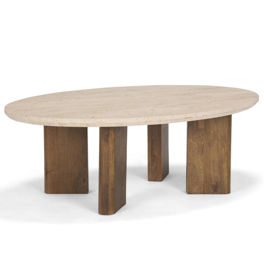 Syona Travertine Top Oval Coffee Table