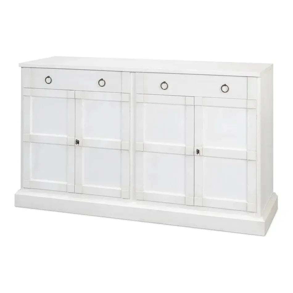 TV Stand Media Console Cortina White Wood - LOOMLAN - Sarreid - TV Stands & Media Centers