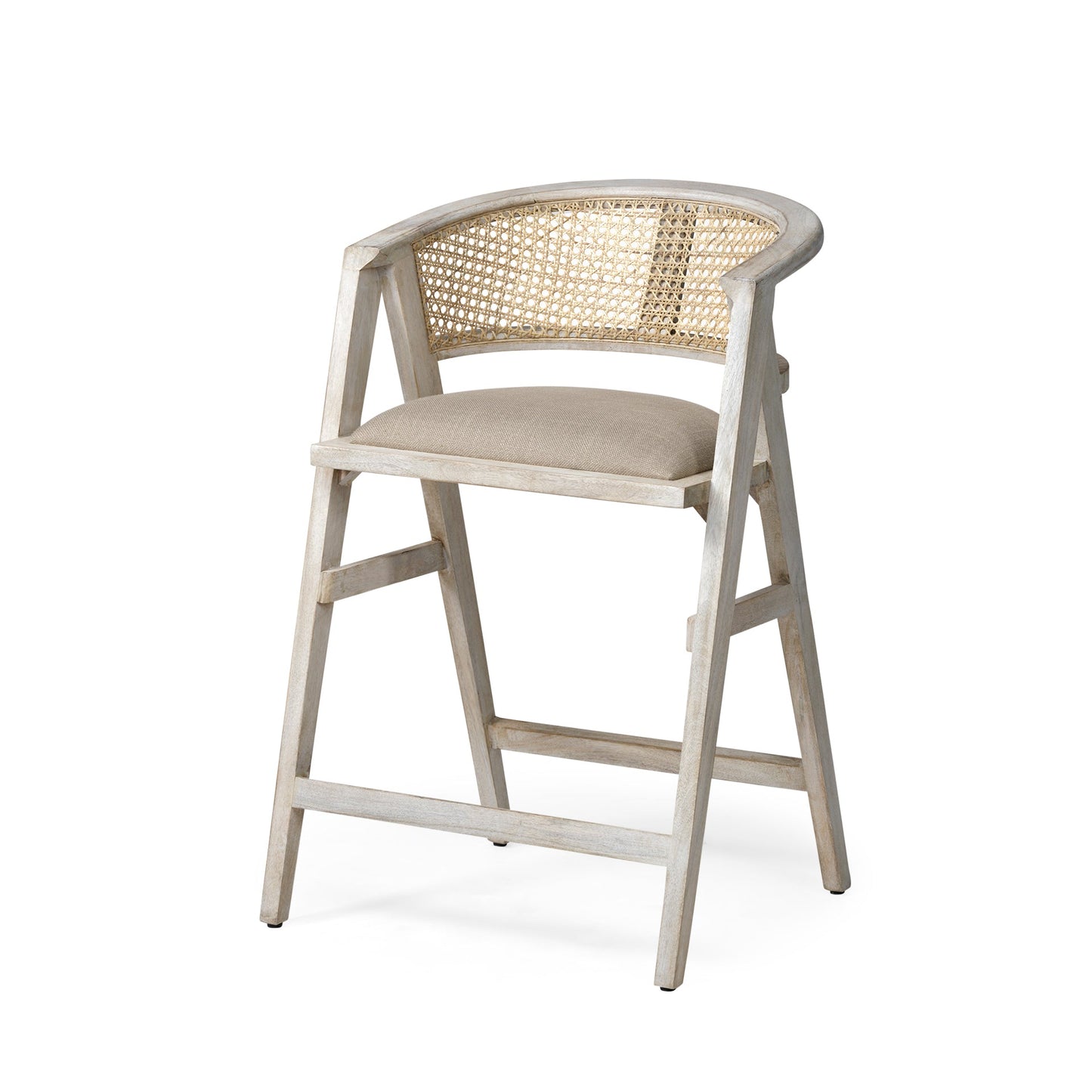 Tabitha Beige Fabric Triangular Leg Barstool