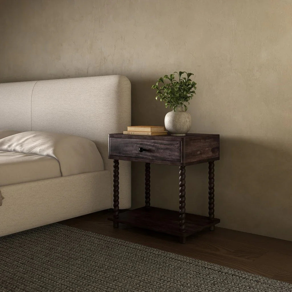 Tabitha Dark Brown Soft - Close Drawer Nightstand - LOOMLAN - Moe's Home - Nightstands