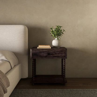 Tabitha Dark Brown Soft - Close Drawer Nightstand - LOOMLAN - Moe's Home - Nightstands