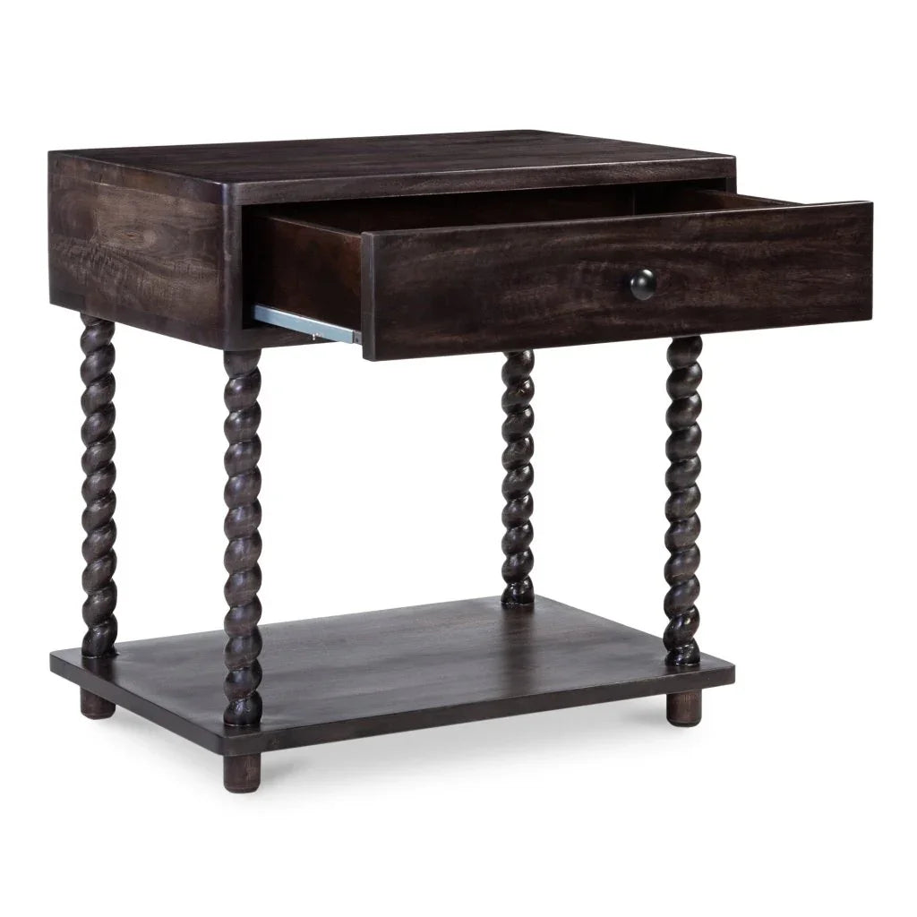 Tabitha Dark Brown Soft - Close Drawer Nightstand - LOOMLAN - Moe's Home - Nightstands