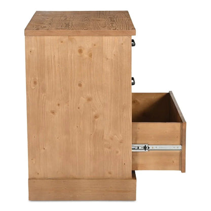 Tade Brown Pine Wood Three Drawer Nightstand - LOOMLAN - Moe's Home - Nightstands