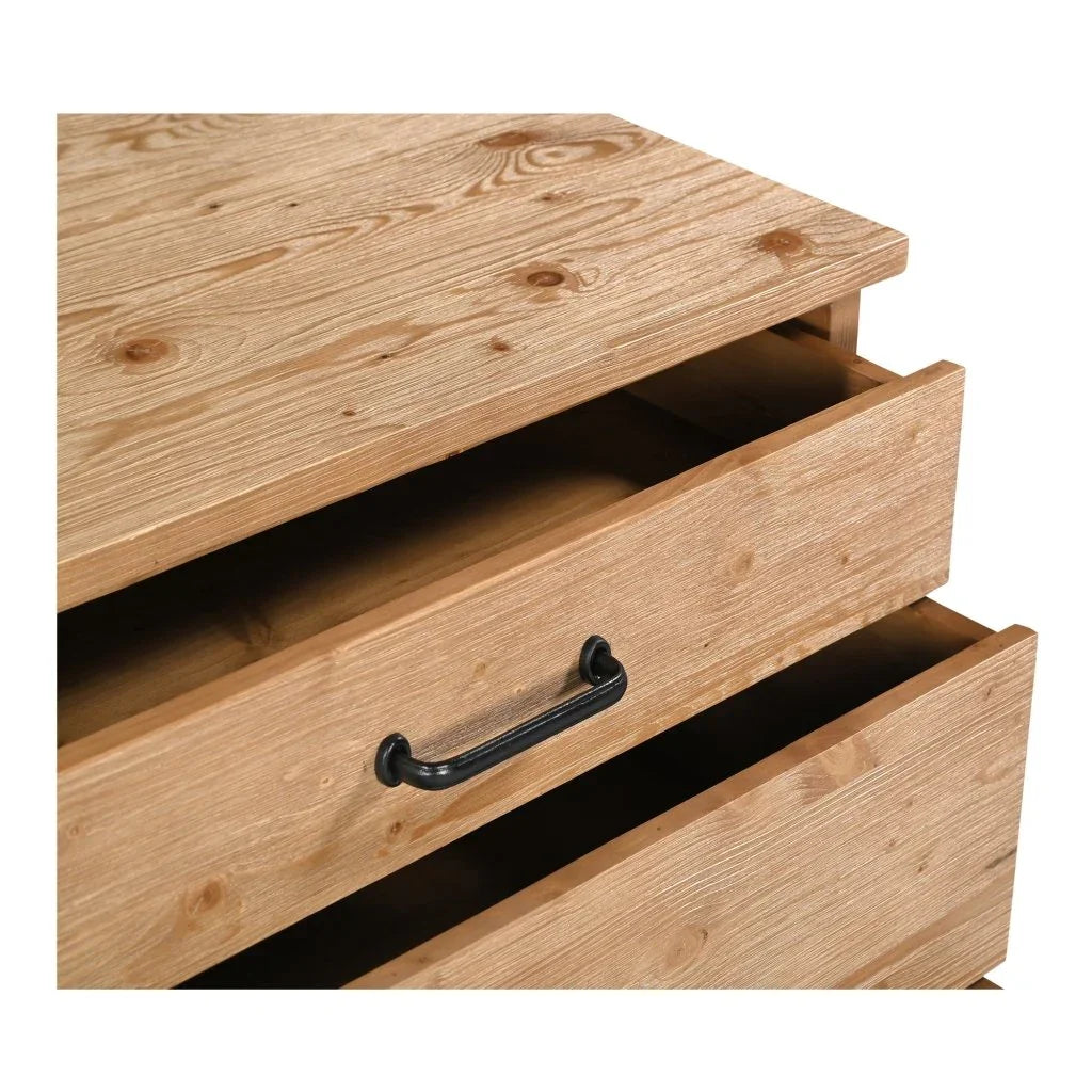 Tade Brown Pine Wood Three Drawer Nightstand - LOOMLAN - Moe's Home - Nightstands