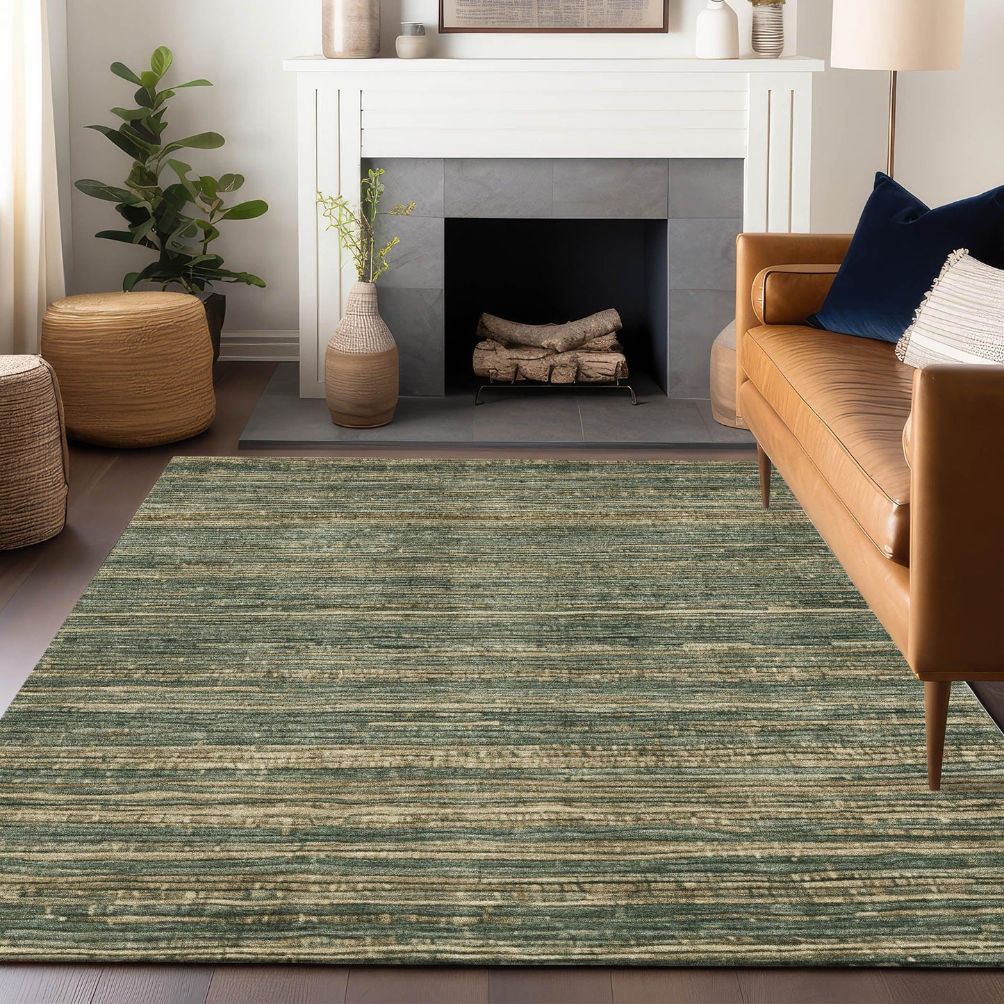 Taelain Fern Washable Indoor-Outdoor Rug