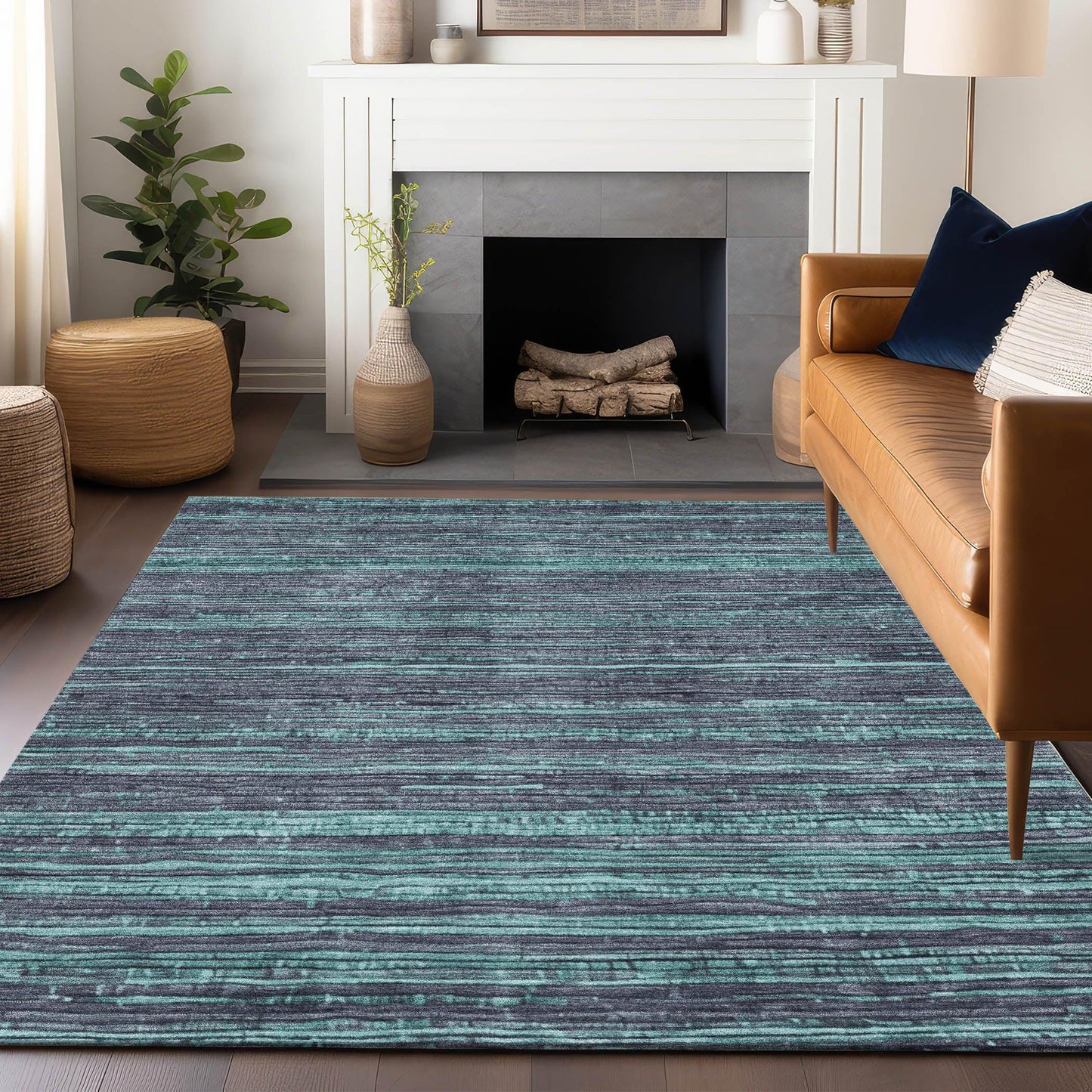 Taelain Teal Washable Indoor-Outdoor Rug