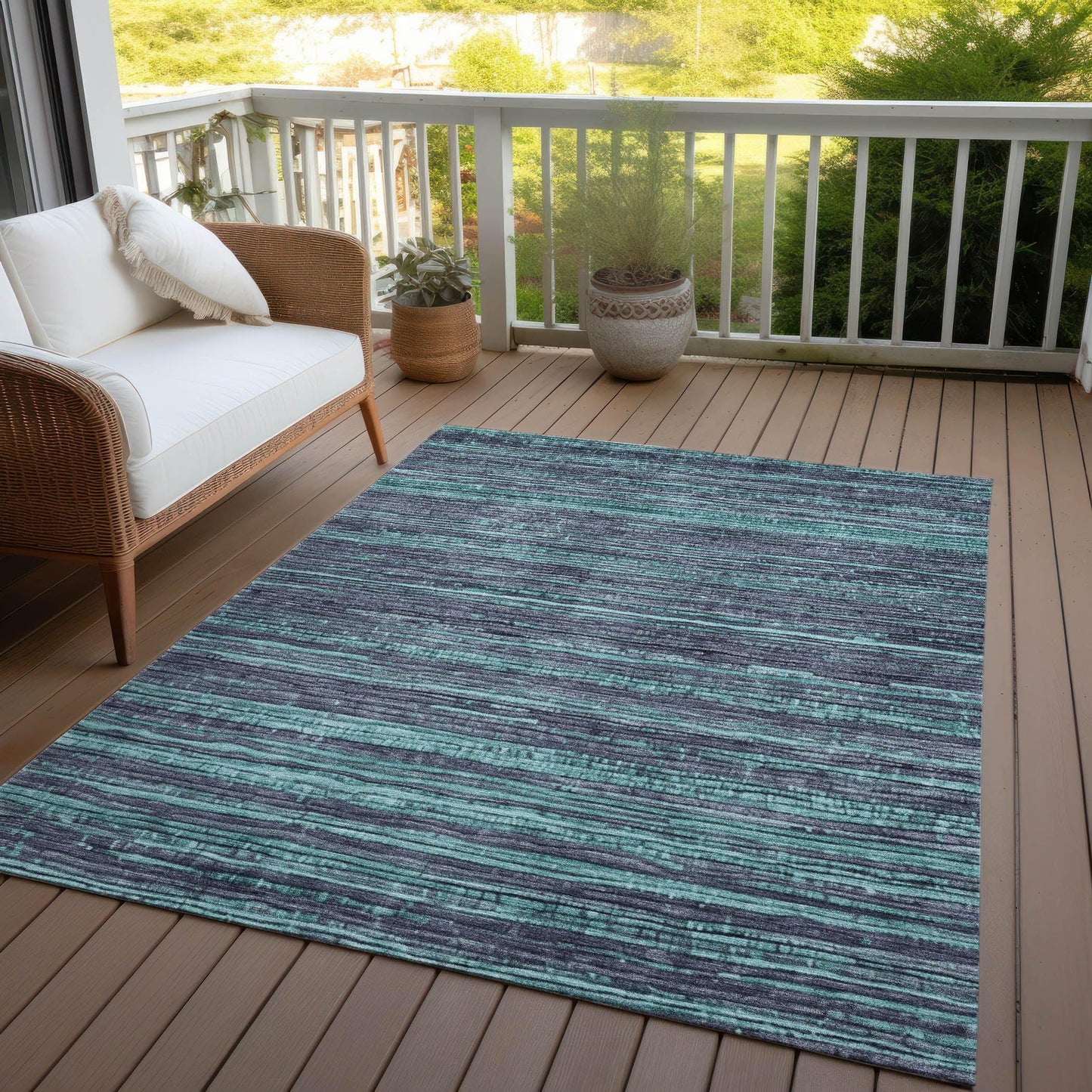 Taelain Teal Washable Indoor-Outdoor Rug