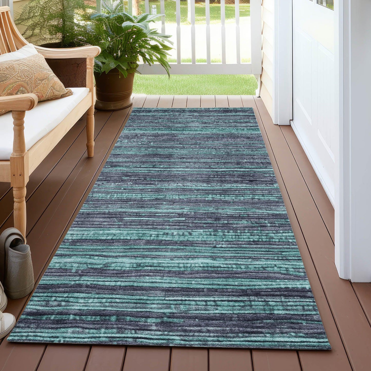 Taelain Teal Washable Indoor-Outdoor Rug