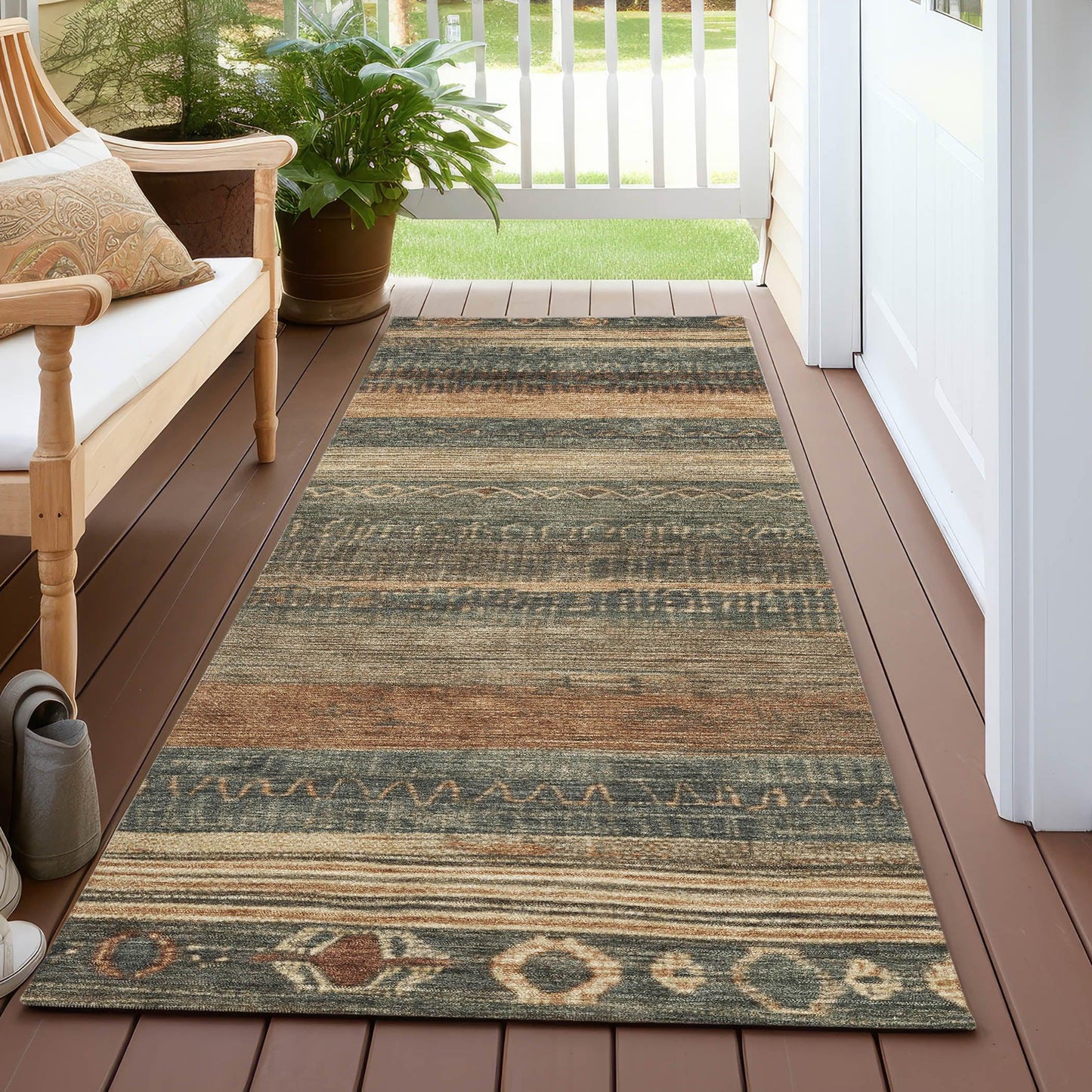 Taelanor Green Washable Indoor-Outdoor Rug