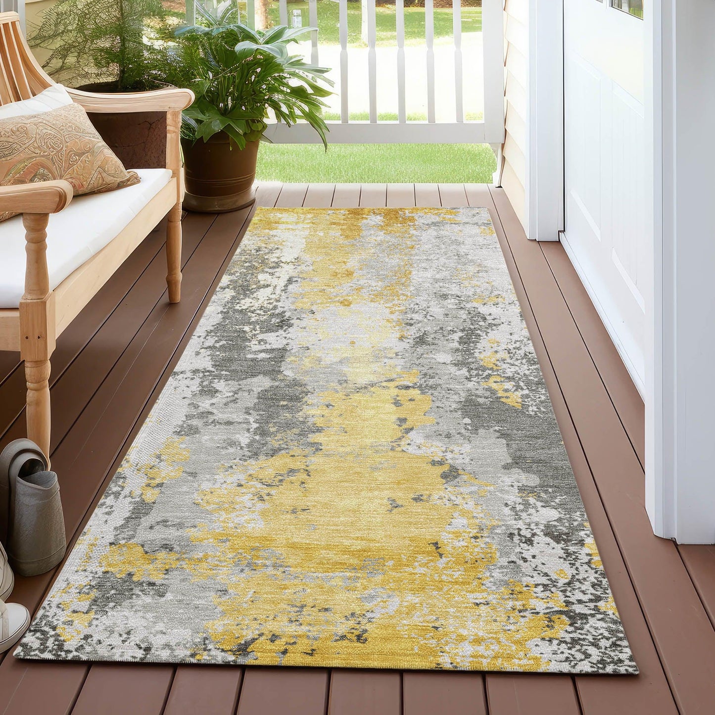 Taelara Gold Washable Indoor-Outdoor Rug