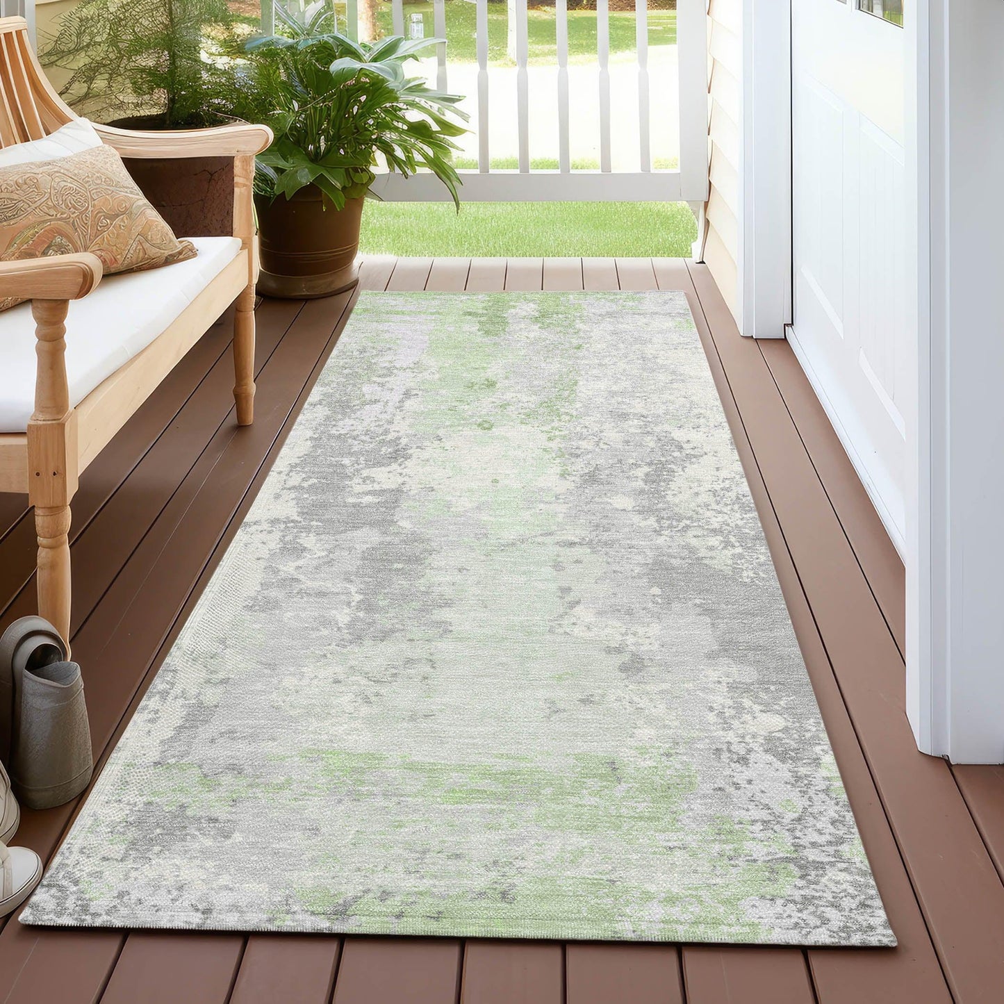 Taelara Green Washable Indoor-Outdoor Rug