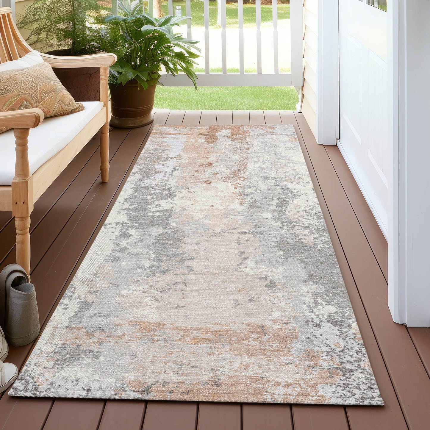 Taelara Orange Washable Indoor-Outdoor Rug