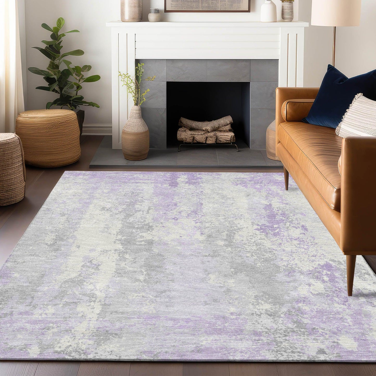 Taelara Purple Washable Indoor-Outdoor Rug