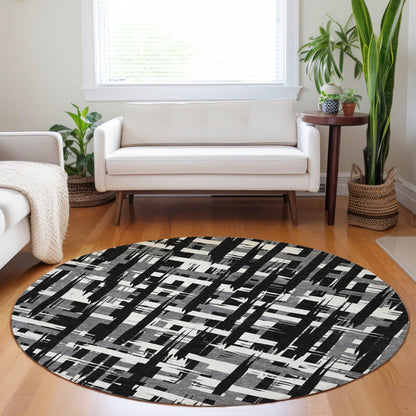 Taelaris Black Washable Indoor-Outdoor Rug