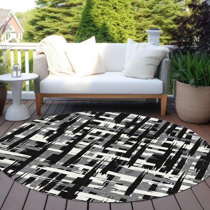 Taelaris Black Washable Indoor-Outdoor Rug
