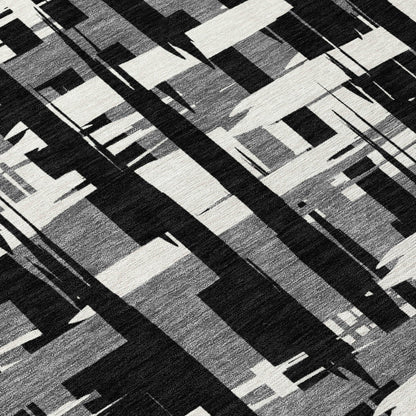 Taelaris Black Washable Indoor-Outdoor Rug