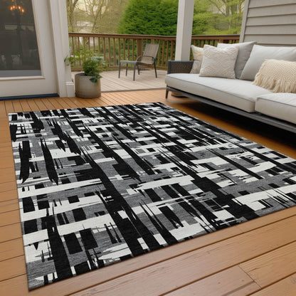 Taelaris Black Washable Indoor-Outdoor Rug