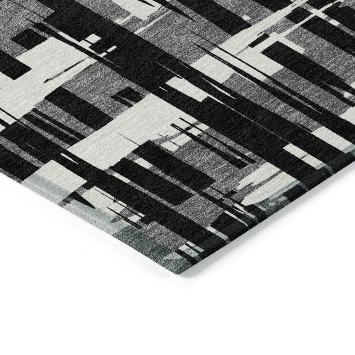 Taelaris Black Washable Indoor-Outdoor Rug