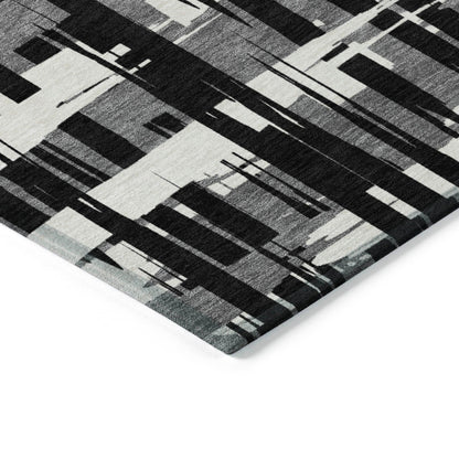 Taelaris Black Washable Indoor-Outdoor Rug