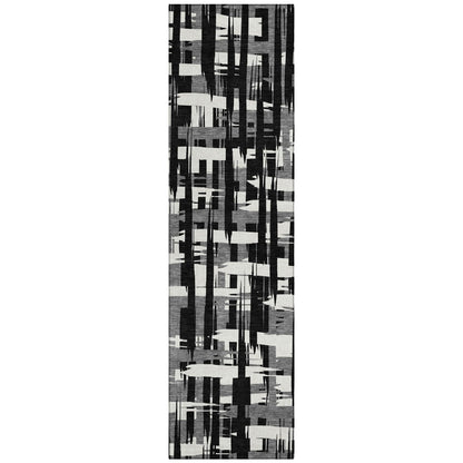 Taelaris Black Washable Indoor-Outdoor Rug